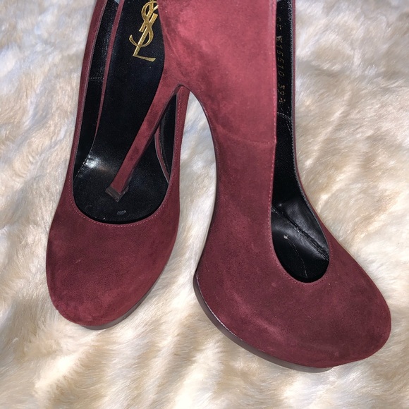 YSL Tribtoo High Heel Pumps Sz 39.5 Bordeaux Suede - Picture 5 of 15